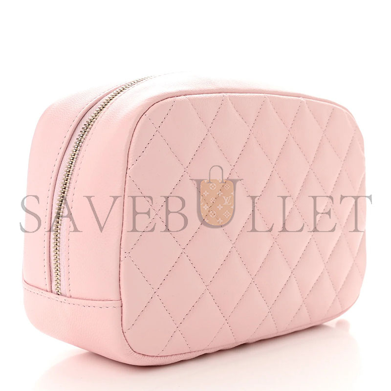 CHANEL CAVIAR QUILTED MEDIUM CURVY POUCH COSMETIC CASE LIGHT PINK (18.5*11*6cm) 